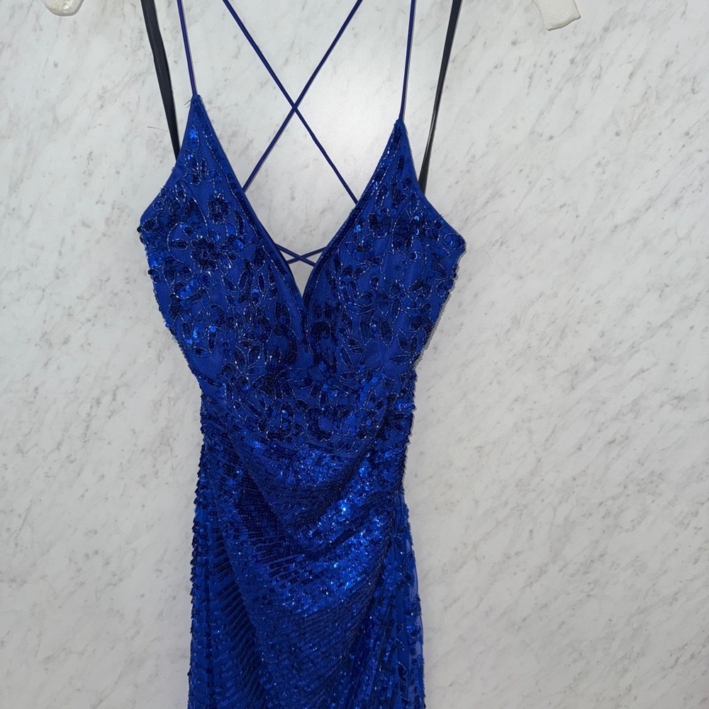 ✨ Primavera Royal Blue Sequin Mini Dress - Size 4! Lace-Up Back! ✨